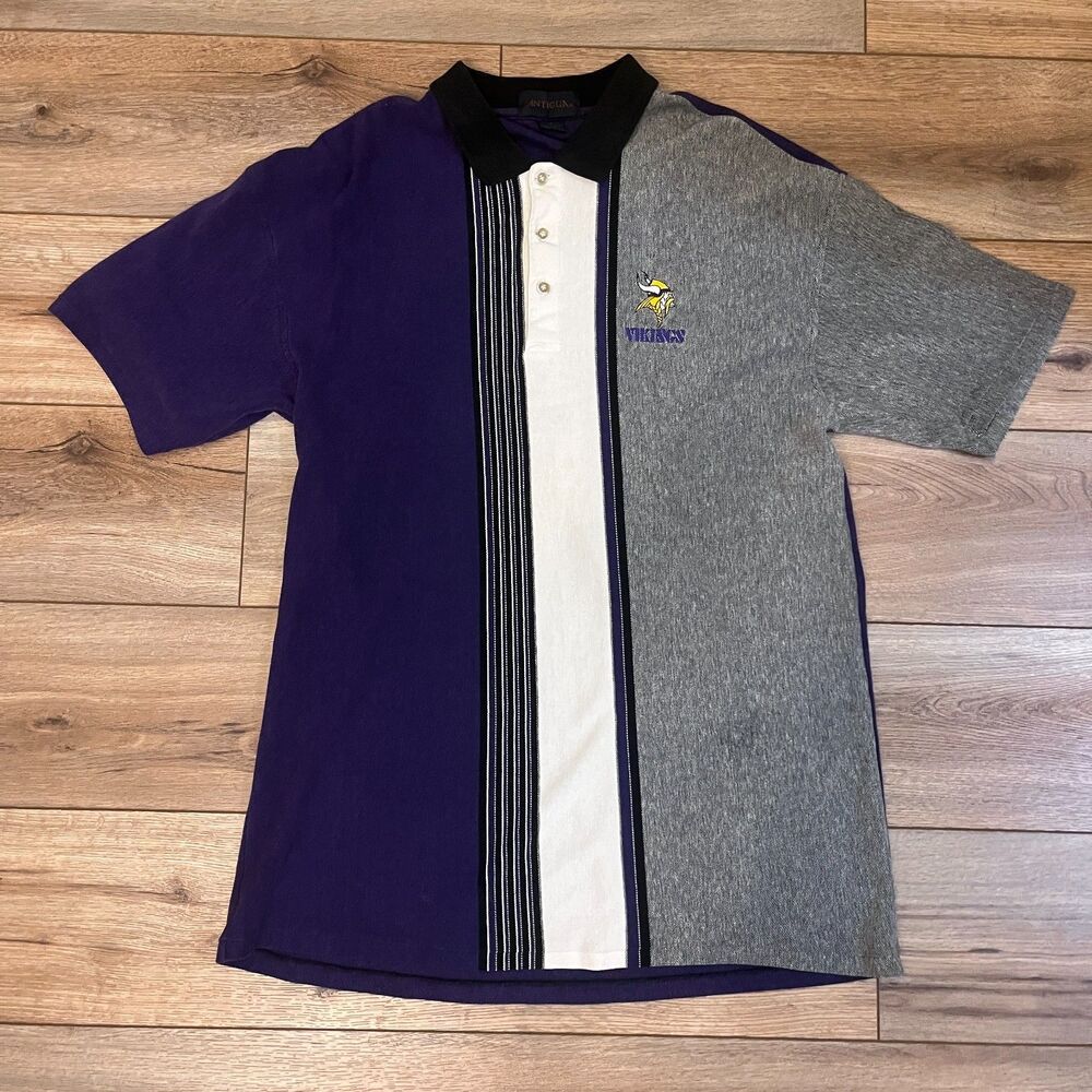 Vintage Antigua Minnesota Vikings Polo Shirt Colorblock Purple Striped Size L